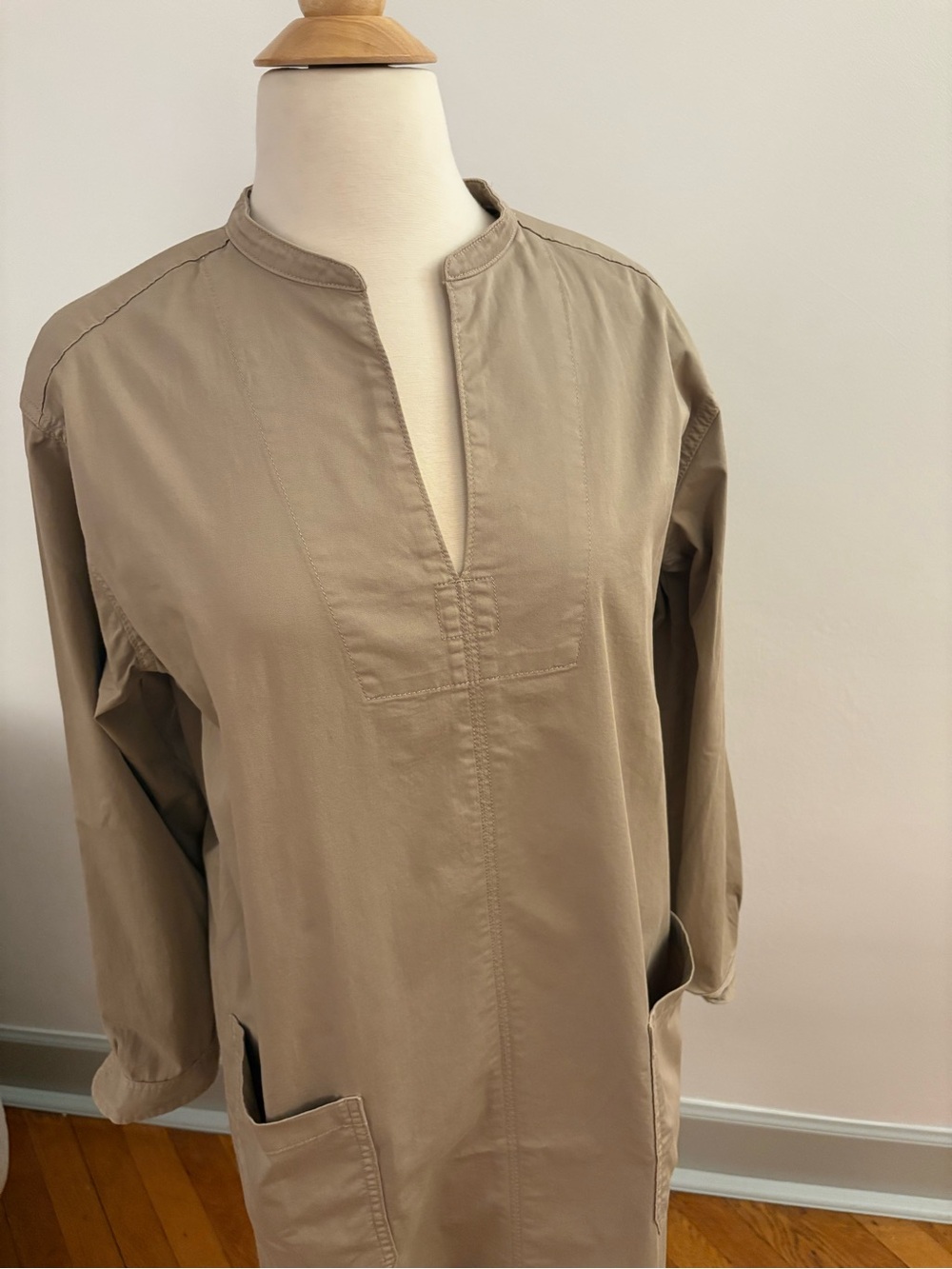 Everlane Beige Mini Shift Dress with Patch Pockets